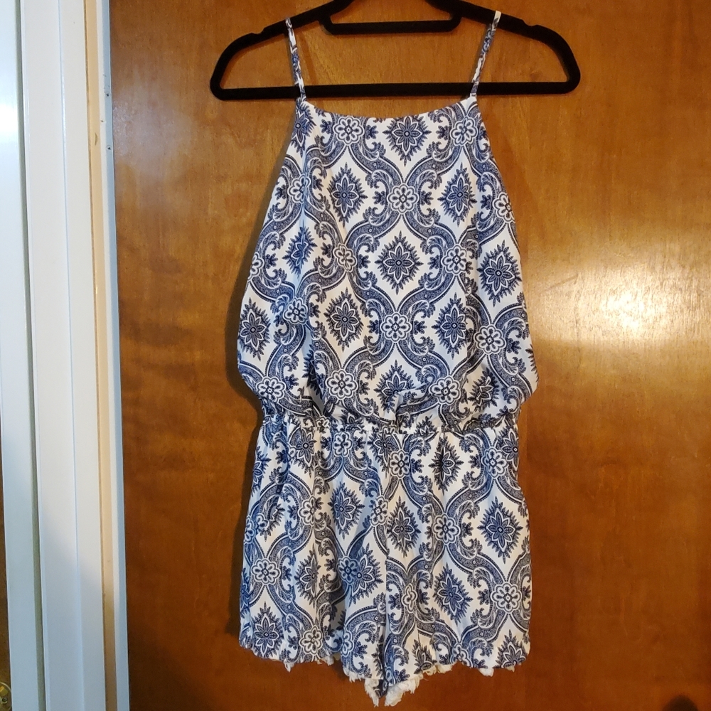 Bisou Bisou Blue and White Romper (6)